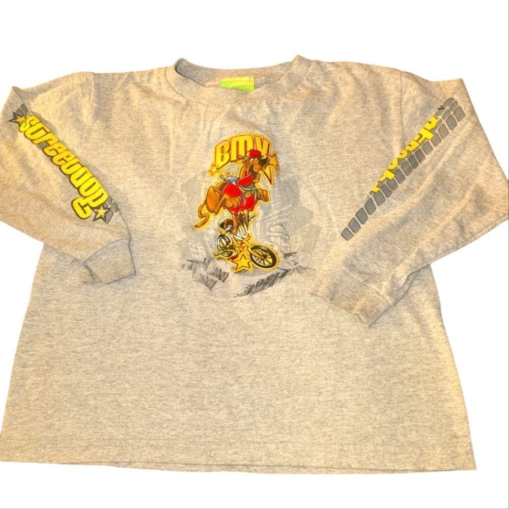 Scooby Doo Y2K gray BMX bike graphic‎ kids long sleeve shirt size large